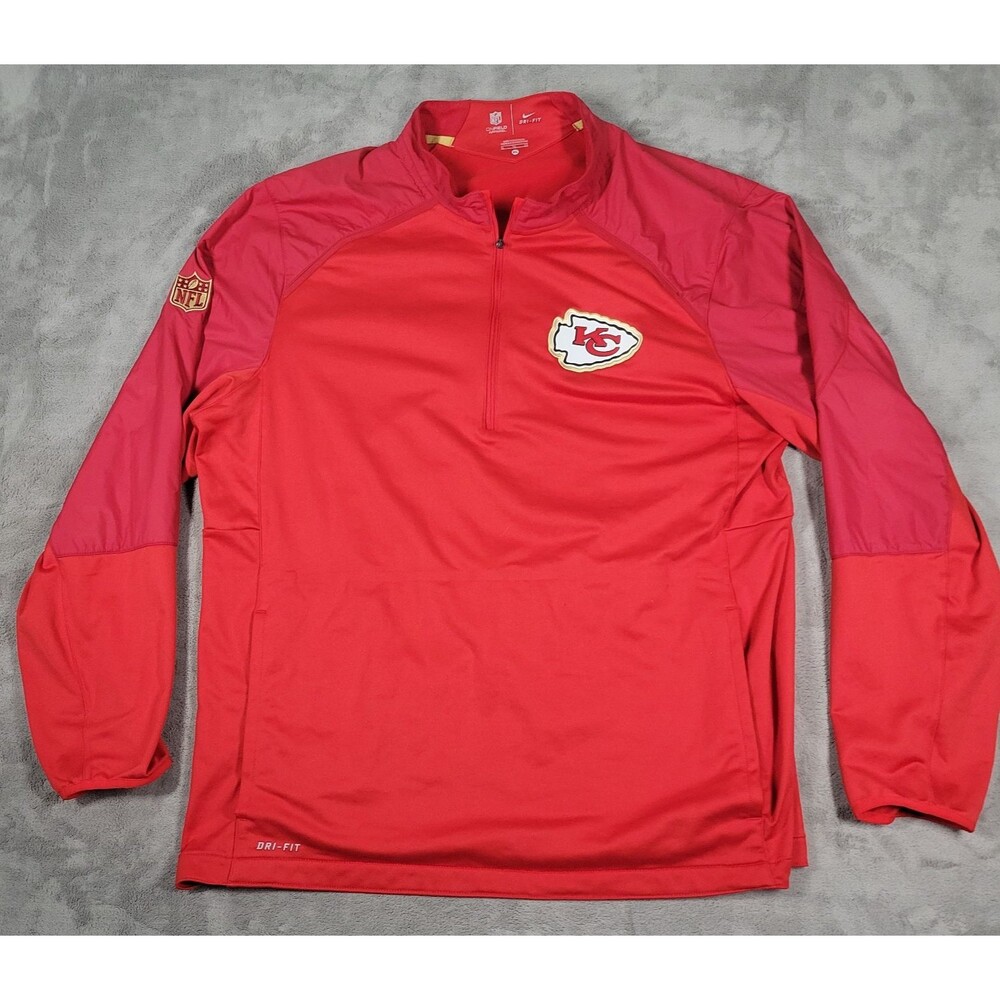 Kansas City Chiefs 1/4 Zip Pullover Men Red XL NFL Nike On Field Apparel Dri Fit